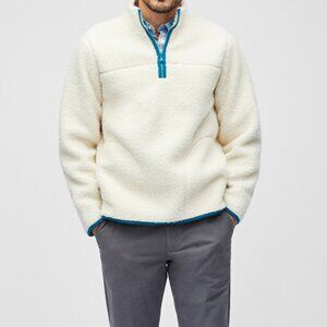 Bonobos | White and Teal Trim Sherpa Half-Zip Sweater